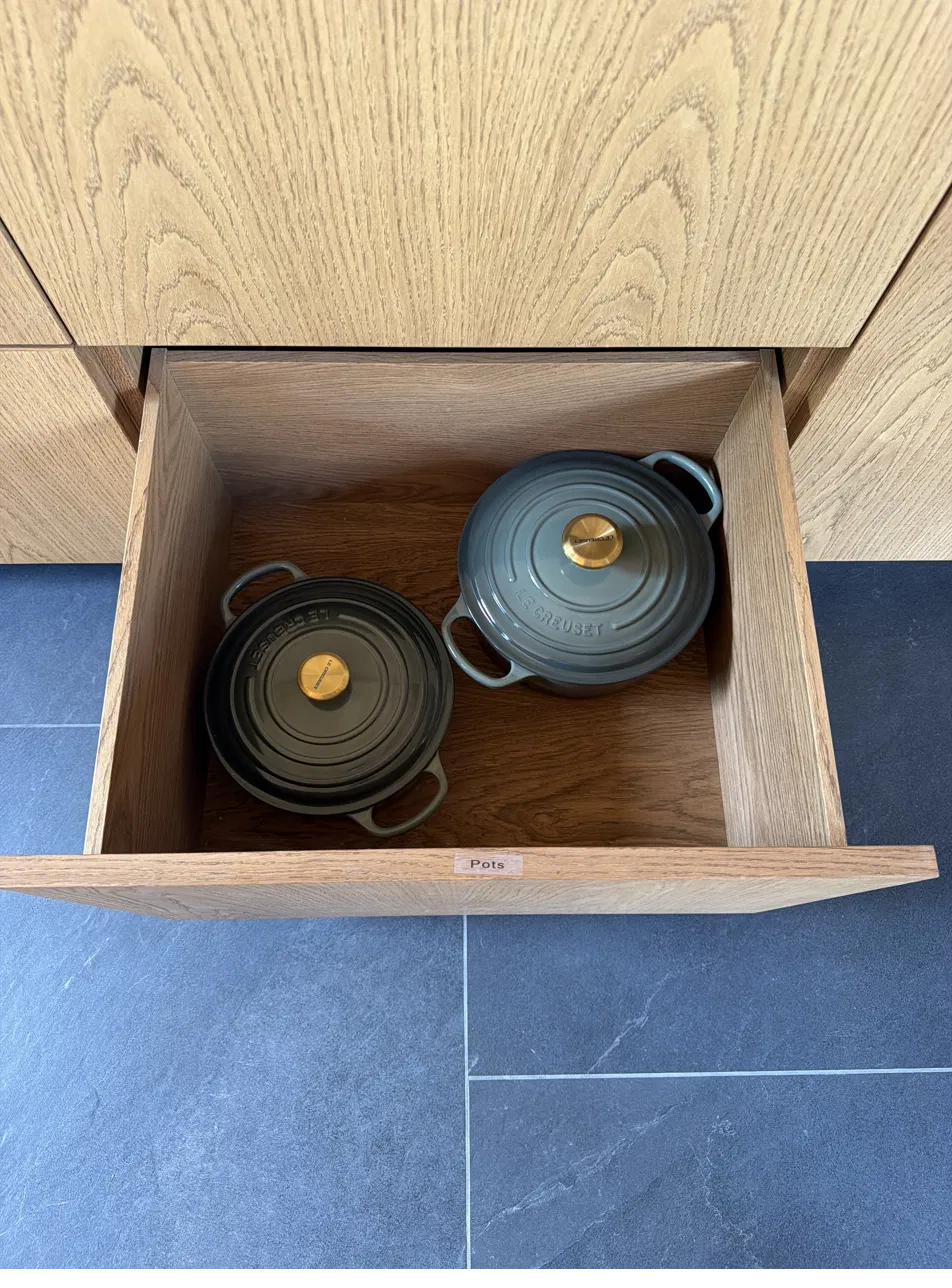 Le Creuset pots drawer in The Nest