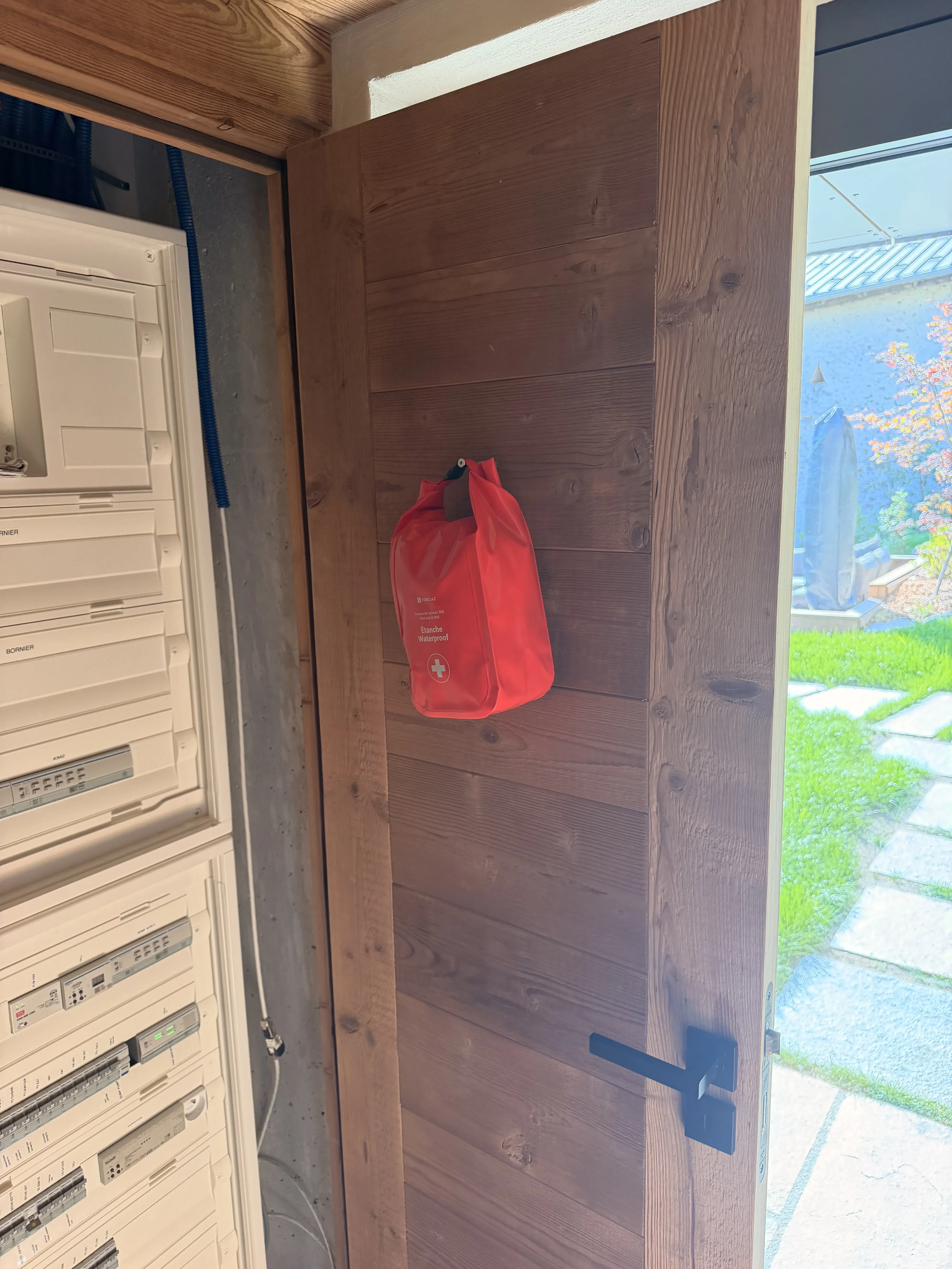 The Nest first aid kit in the electrical cupboard by the entrance